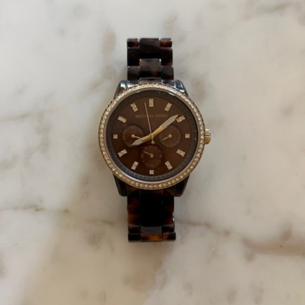 Michael Kors Tortoiseshell Sworovski Crystal Watch Jet Set Ritz MK5038